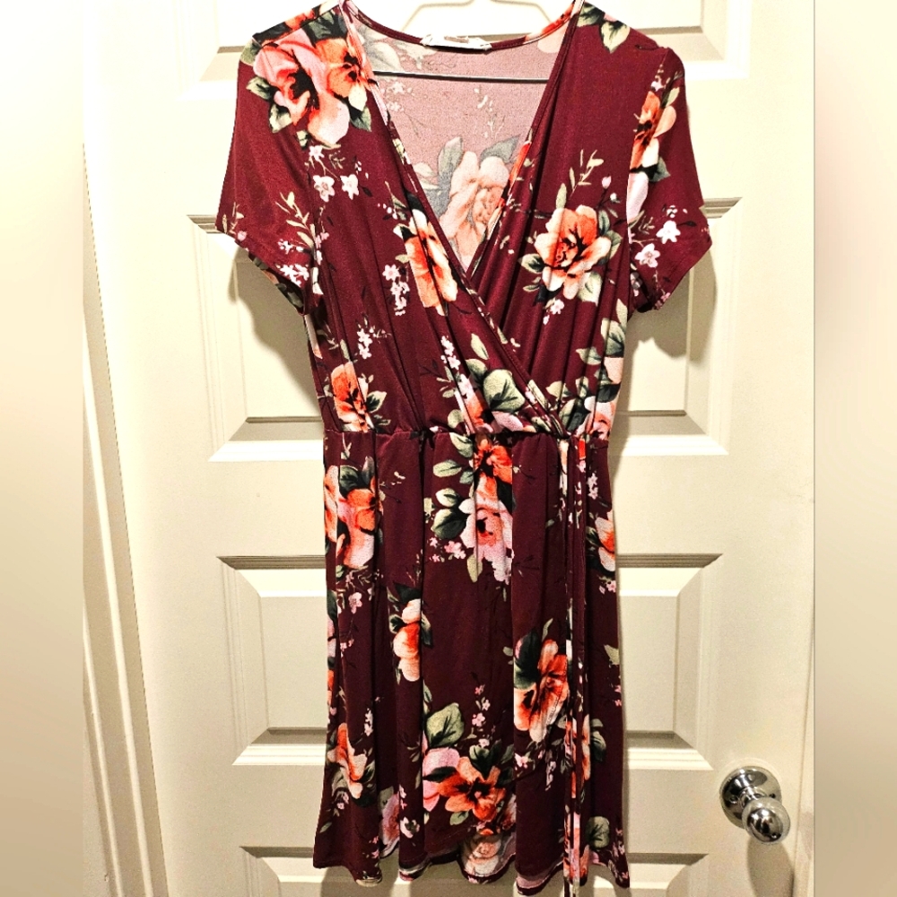 Women's Love Fast Live Hard Floral Faux Wrap Dress, Size Medium